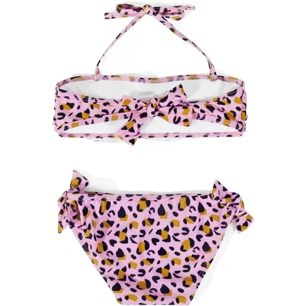 Haloumoning Girls 2 Piece Swimsuit Cute Ruffle Leopard Halter Neck Bikini Beach Bathing Suit