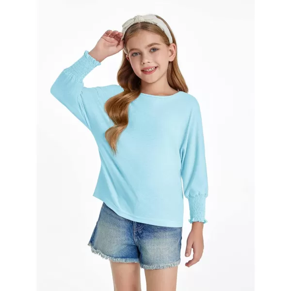 Haloumoning Girls' 3/4 Sleeve T Shirts Summer Cute Crewneck Basic Tees Ruffle Casual Blouse for 5-14Y