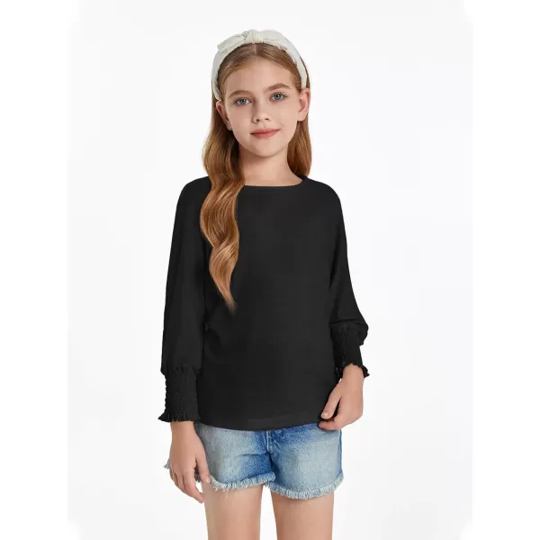Haloumoning Girls' 3/4 Sleeve T Shirts Summer Cute Crewneck Basic Tees Ruffle Casual Blouse for 5-14Y