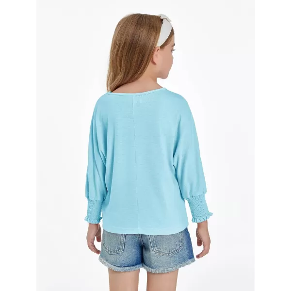 Haloumoning Girls' 3/4 Sleeve T Shirts Summer Cute Crewneck Basic Tees Ruffle Casual Blouse for 5-14Y