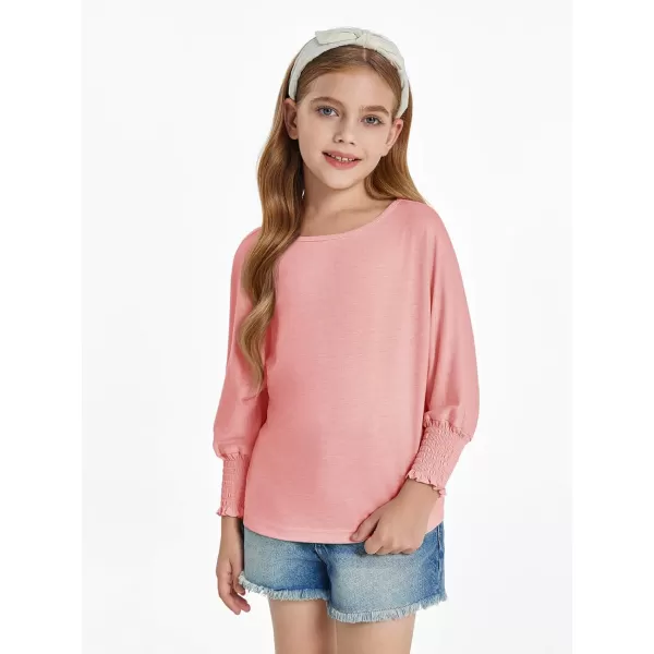 Haloumoning Girls' 3/4 Sleeve T Shirts Summer Cute Crewneck Basic Tees Ruffle Casual Blouse for 5-14Y
