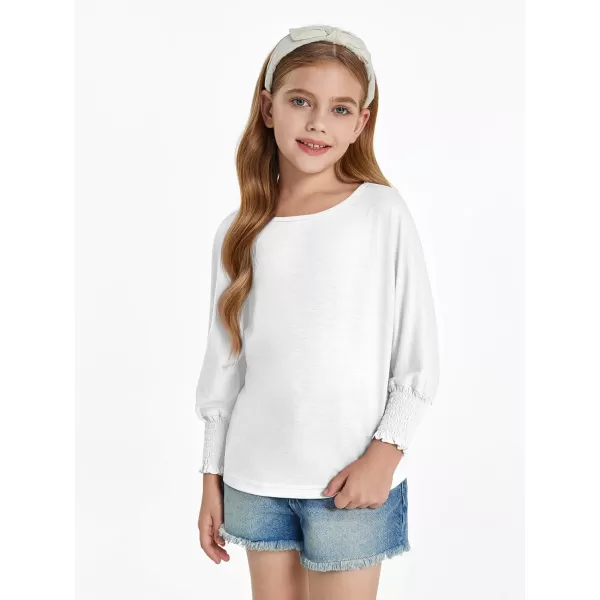 Haloumoning Girls' 3/4 Sleeve T Shirts Summer Cute Crewneck Basic Tees Ruffle Casual Blouse for 5-14Y