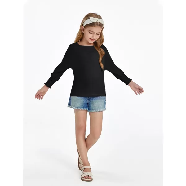 Haloumoning Girls' 3/4 Sleeve T Shirts Summer Cute Crewneck Basic Tees Ruffle Casual Blouse for 5-14Y