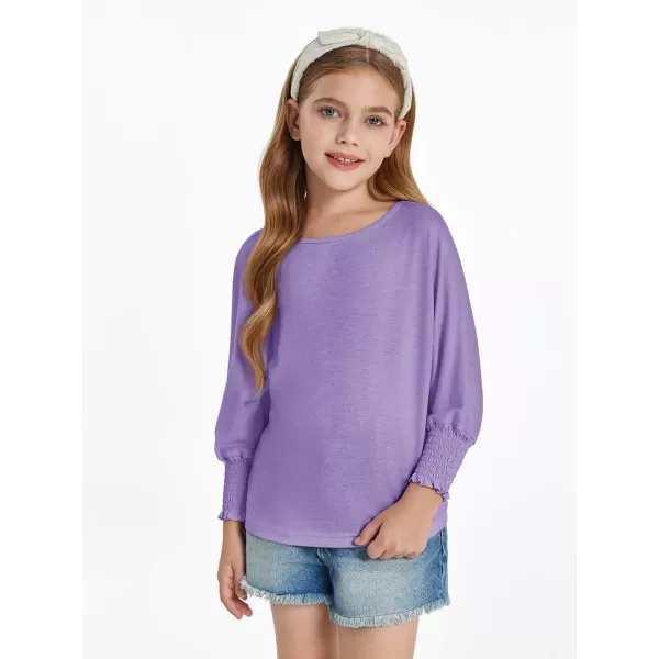 Haloumoning Girls' 3/4 Sleeve T Shirts Summer Cute Crewneck Basic Tees Ruffle Casual Blouse for 5-14Y