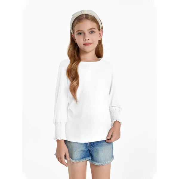 Haloumoning Girls' 3/4 Sleeve T Shirts Summer Cute Crewneck Basic Tees Ruffle Casual Blouse for 5-14Y