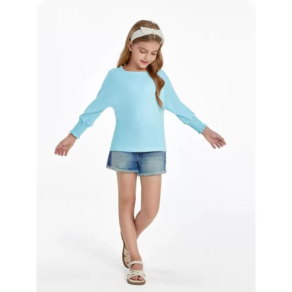 Haloumoning Girls' 3/4 Sleeve T Shirts Summer Cute Crewneck Basic Tees Ruffle Casual Blouse for 5-14Y