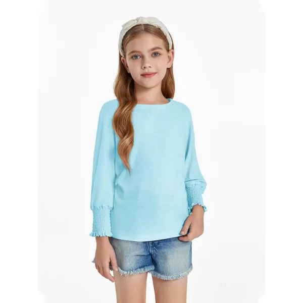 Haloumoning Girls' 3/4 Sleeve T Shirts Summer Cute Crewneck Basic Tees Ruffle Casual Blouse for 5-14Y
