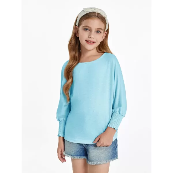 Haloumoning Girls' 3/4 Sleeve T Shirts Summer Cute Crewneck Basic Tees Ruffle Casual Blouse for 5-14Y
