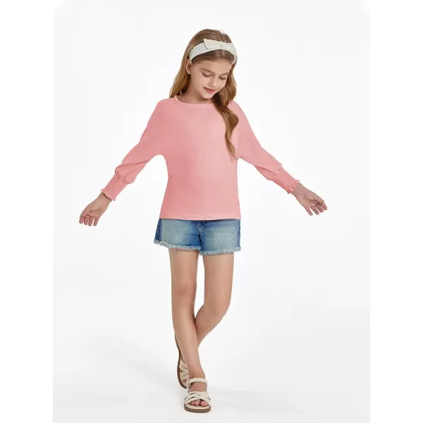 Haloumoning Girls' 3/4 Sleeve T Shirts Summer Cute Crewneck Basic Tees Ruffle Casual Blouse for 5-14Y
