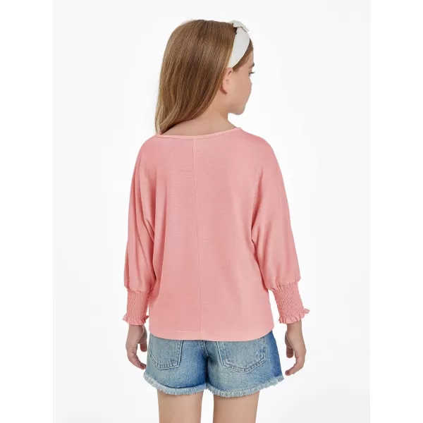 Haloumoning Girls' 3/4 Sleeve T Shirts Summer Cute Crewneck Basic Tees Ruffle Casual Blouse for 5-14Y
