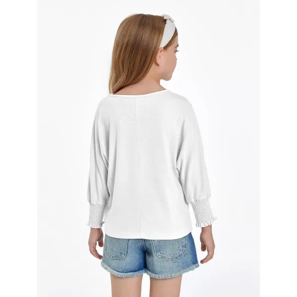 Haloumoning Girls' 3/4 Sleeve T Shirts Summer Cute Crewneck Basic Tees Ruffle Casual Blouse for 5-14Y