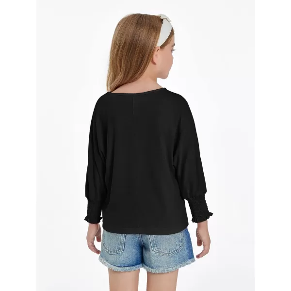 Haloumoning Girls' 3/4 Sleeve T Shirts Summer Cute Crewneck Basic Tees Ruffle Casual Blouse for 5-14Y