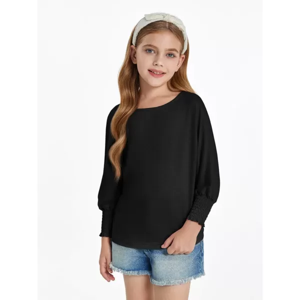 Haloumoning Girls' 3/4 Sleeve T Shirts Summer Cute Crewneck Basic Tees Ruffle Casual Blouse for 5-14Y