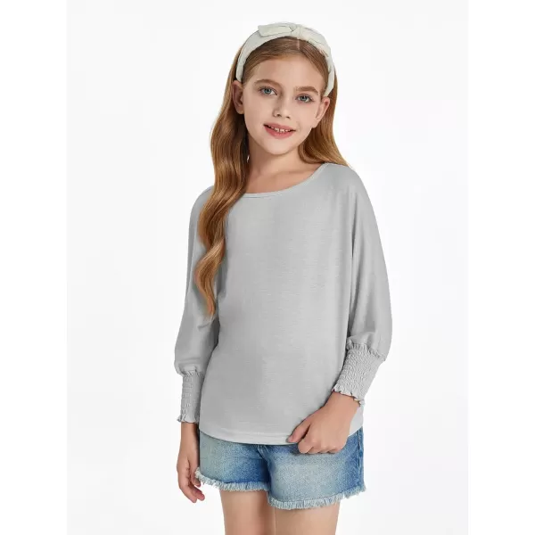 Haloumoning Girls' 3/4 Sleeve T Shirts Summer Cute Crewneck Basic Tees Ruffle Casual Blouse for 5-14Y