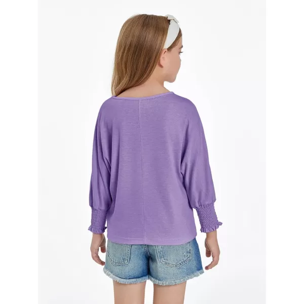 Haloumoning Girls' 3/4 Sleeve T Shirts Summer Cute Crewneck Basic Tees Ruffle Casual Blouse for 5-14Y