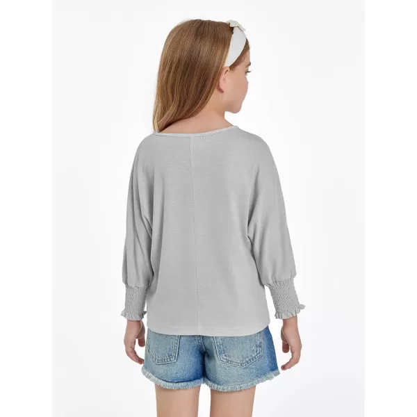 Haloumoning Girls' 3/4 Sleeve T Shirts Summer Cute Crewneck Basic Tees Ruffle Casual Blouse for 5-14Y