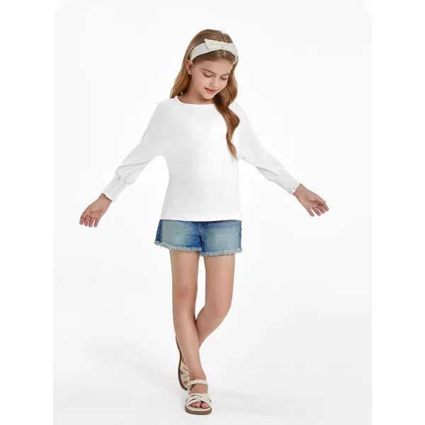 Haloumoning Girls' 3/4 Sleeve T Shirts Summer Cute Crewneck Basic Tees Ruffle Casual Blouse for 5-14Y