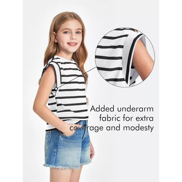 Haloumoning Girls Cap Sleeve T Shirts Summer Striped Tank Tops Tees 4-14 Years