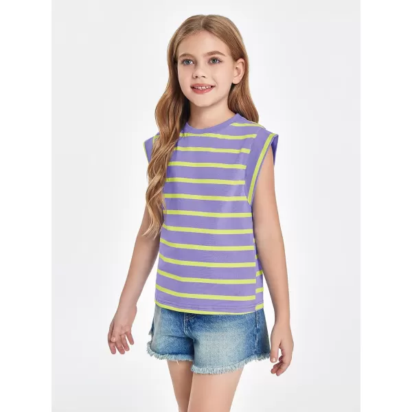 Haloumoning Girls Cap Sleeve T Shirts Summer Striped Tank Tops Tees 4-14 Years