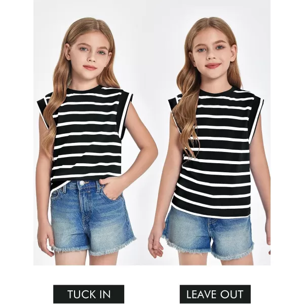 Haloumoning Girls Cap Sleeve T Shirts Summer Striped Tank Tops Tees 4-14 Years