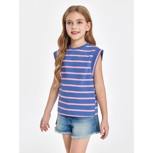 Haloumoning Girls Cap Sleeve T Shirts Summer Striped Tank Tops Tees 4-14 Years