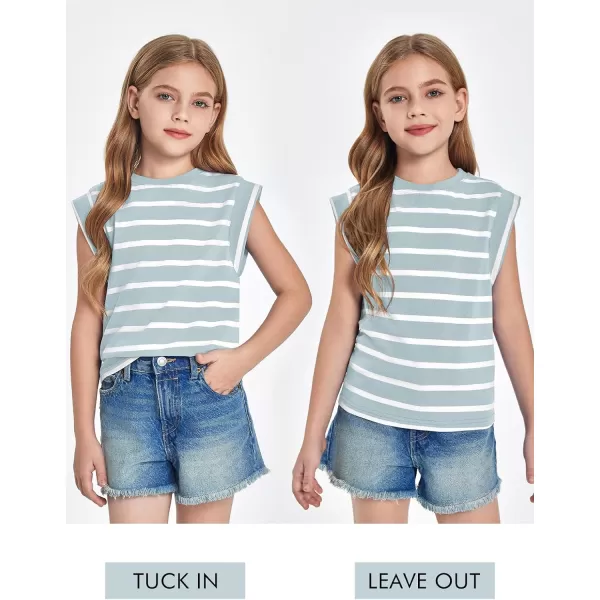 Haloumoning Girls Cap Sleeve T Shirts Summer Striped Tank Tops Tees 4-14 Years