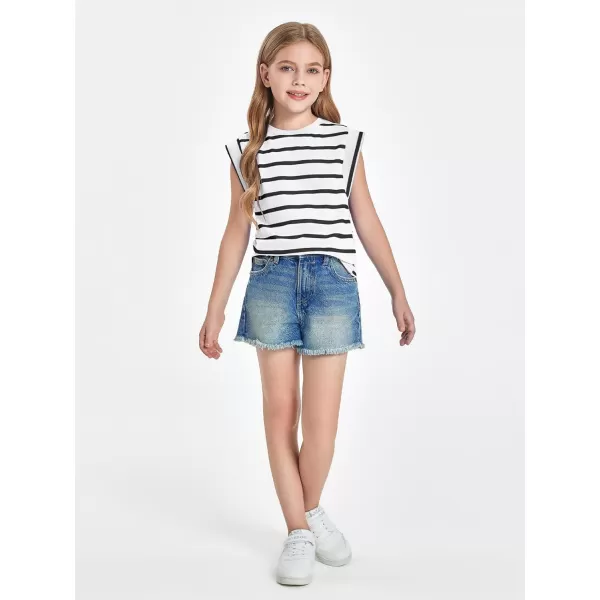 Haloumoning Girls Cap Sleeve T Shirts Summer Striped Tank Tops Tees 4-14 Years