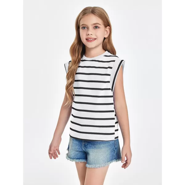 Haloumoning Girls Cap Sleeve T Shirts Summer Striped Tank Tops Tees 4-14 Years