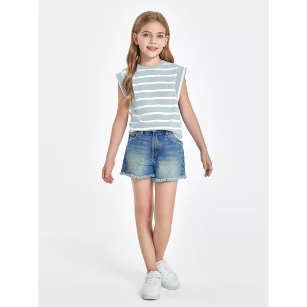 Haloumoning Girls Cap Sleeve T Shirts Summer Striped Tank Tops Tees 4-14 Years