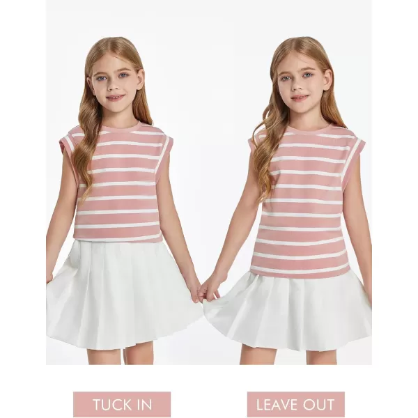 Haloumoning Girls Cap Sleeve T Shirts Summer Striped Tank Tops Tees 4-14 Years