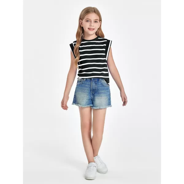 Haloumoning Girls Cap Sleeve T Shirts Summer Striped Tank Tops Tees 4-14 Years
