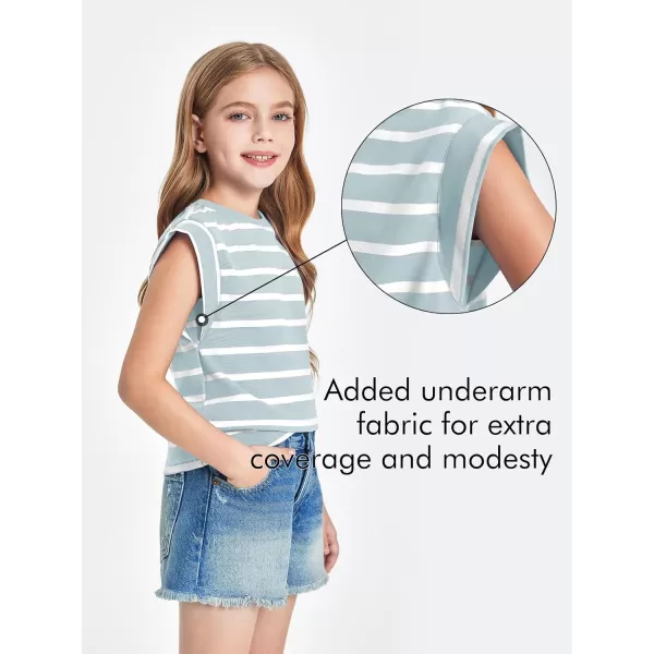 Haloumoning Girls Cap Sleeve T Shirts Summer Striped Tank Tops Tees 4-14 Years