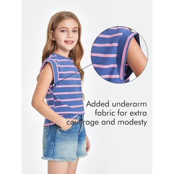 Haloumoning Girls Cap Sleeve T Shirts Summer Striped Tank Tops Tees 4-14 Years