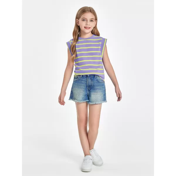 Haloumoning Girls Cap Sleeve T Shirts Summer Striped Tank Tops Tees 4-14 Years