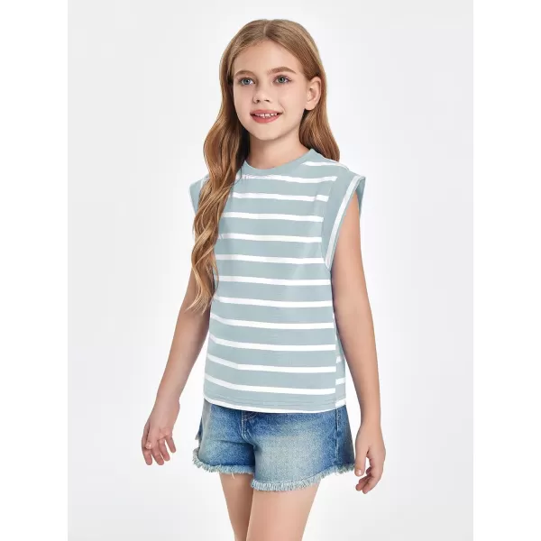 Haloumoning Girls Cap Sleeve T Shirts Summer Striped Tank Tops Tees 4-14 Years