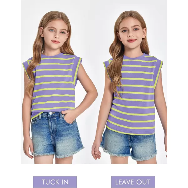 Haloumoning Girls Cap Sleeve T Shirts Summer Striped Tank Tops Tees 4-14 Years