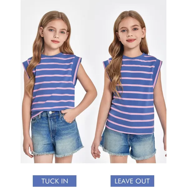 Haloumoning Girls Cap Sleeve T Shirts Summer Striped Tank Tops Tees 4-14 Years