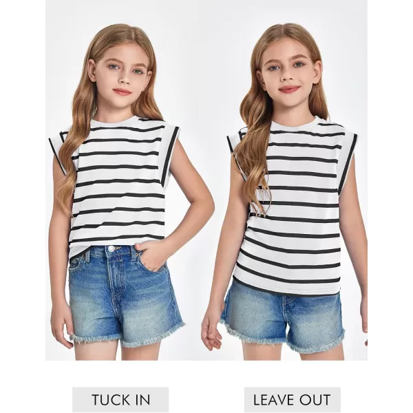 Haloumoning Girls Cap Sleeve T Shirts Summer Striped Tank Tops Tees 4-14 Years