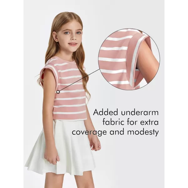 Haloumoning Girls Cap Sleeve T Shirts Summer Striped Tank Tops Tees 4-14 Years