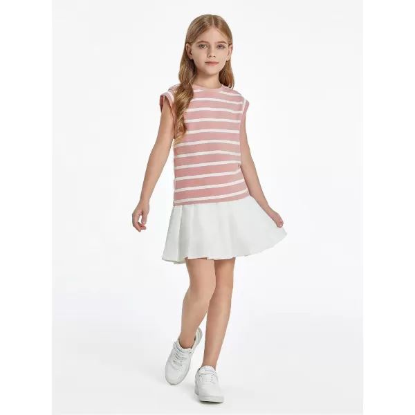 Haloumoning Girls Cap Sleeve T Shirts Summer Striped Tank Tops Tees 4-14 Years
