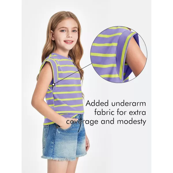 Haloumoning Girls Cap Sleeve T Shirts Summer Striped Tank Tops Tees 4-14 Years