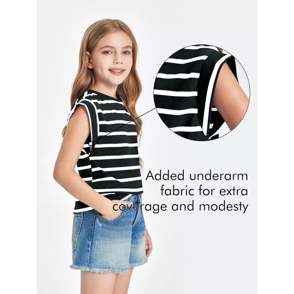Haloumoning Girls Cap Sleeve T Shirts Summer Striped Tank Tops Tees 4-14 Years