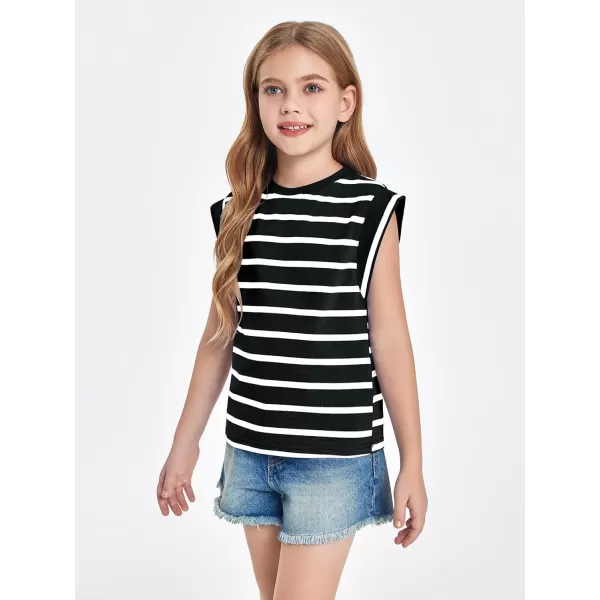 Haloumoning Girls Cap Sleeve T Shirts Summer Striped Tank Tops Tees 4-14 Years