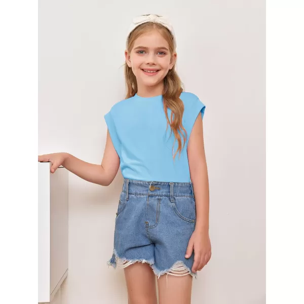 Haloumoning Girls Cap Sleeve Tops Summer Crewneck Tank Tops Cute T-Shirt Blouse 5-14 Years