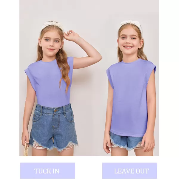 Haloumoning Girls Cap Sleeve Tops Summer Crewneck Tank Tops Cute T-Shirt Blouse 5-14 Years