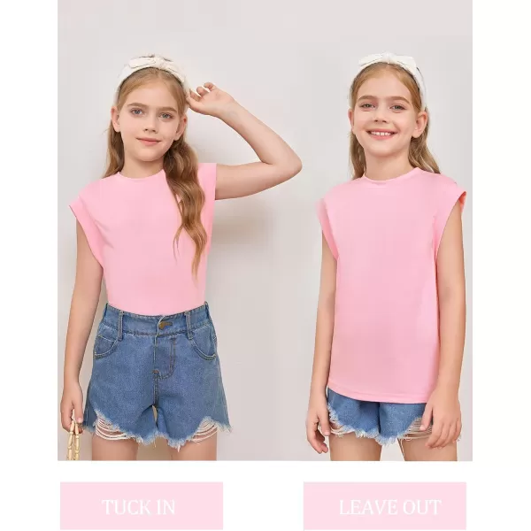 Haloumoning Girls Cap Sleeve Tops Summer Crewneck Tank Tops Cute T-Shirt Blouse 5-14 Years