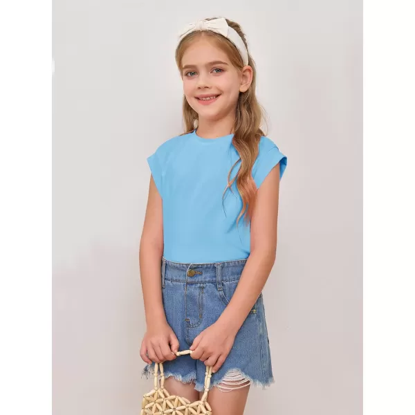 Haloumoning Girls Cap Sleeve Tops Summer Crewneck Tank Tops Cute T-Shirt Blouse 5-14 Years