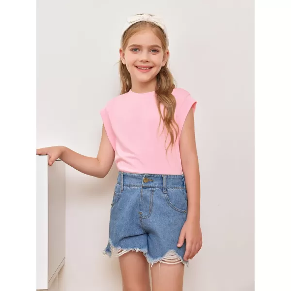 Haloumoning Girls Cap Sleeve Tops Summer Crewneck Tank Tops Cute T-Shirt Blouse 5-14 Years