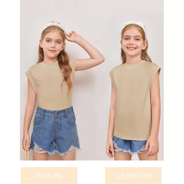 Haloumoning Girls Cap Sleeve Tops Summer Crewneck Tank Tops Cute T-Shirt Blouse 5-14 Years