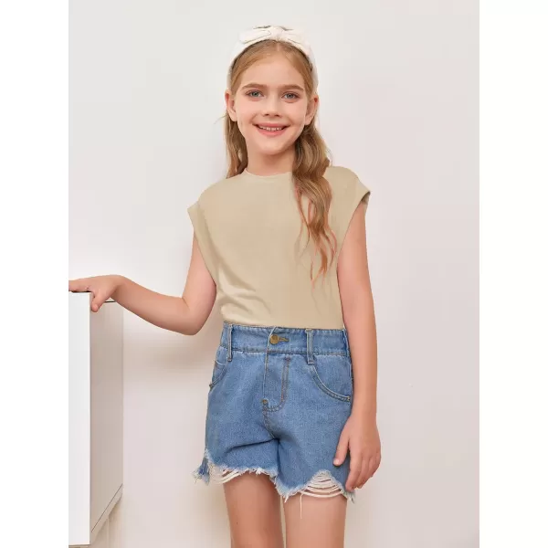 Haloumoning Girls Cap Sleeve Tops Summer Crewneck Tank Tops Cute T-Shirt Blouse 5-14 Years